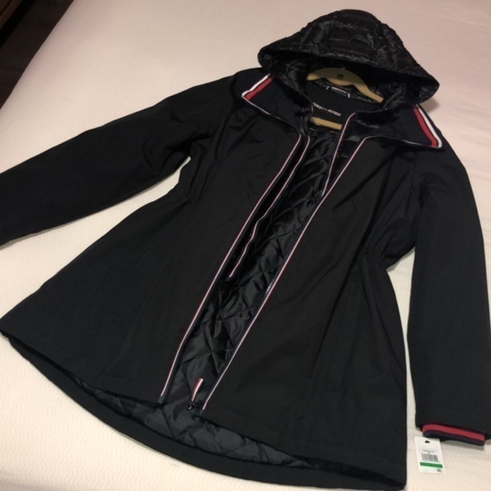 Tommy Hilfiger coat jacket women’s size large w attached‎ vest black w hood - Picture 4 of 16